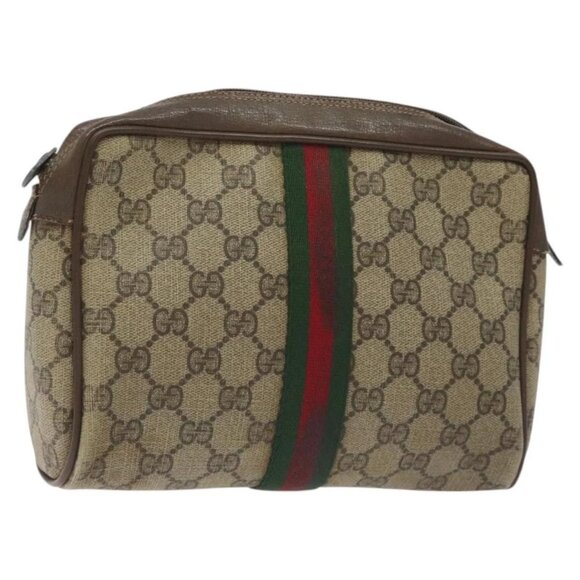 GUCCI GG Supreme Web Sherry Line Clutch Bag PVC Beige Red 89 01 012 Auth th6133 - Picture 1 of 16